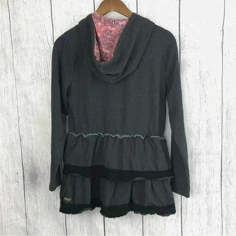 Matilda Jane Charcoal Gray Hooded Tiered Zip Jacket with Pink Lining - Picture 5 of 7